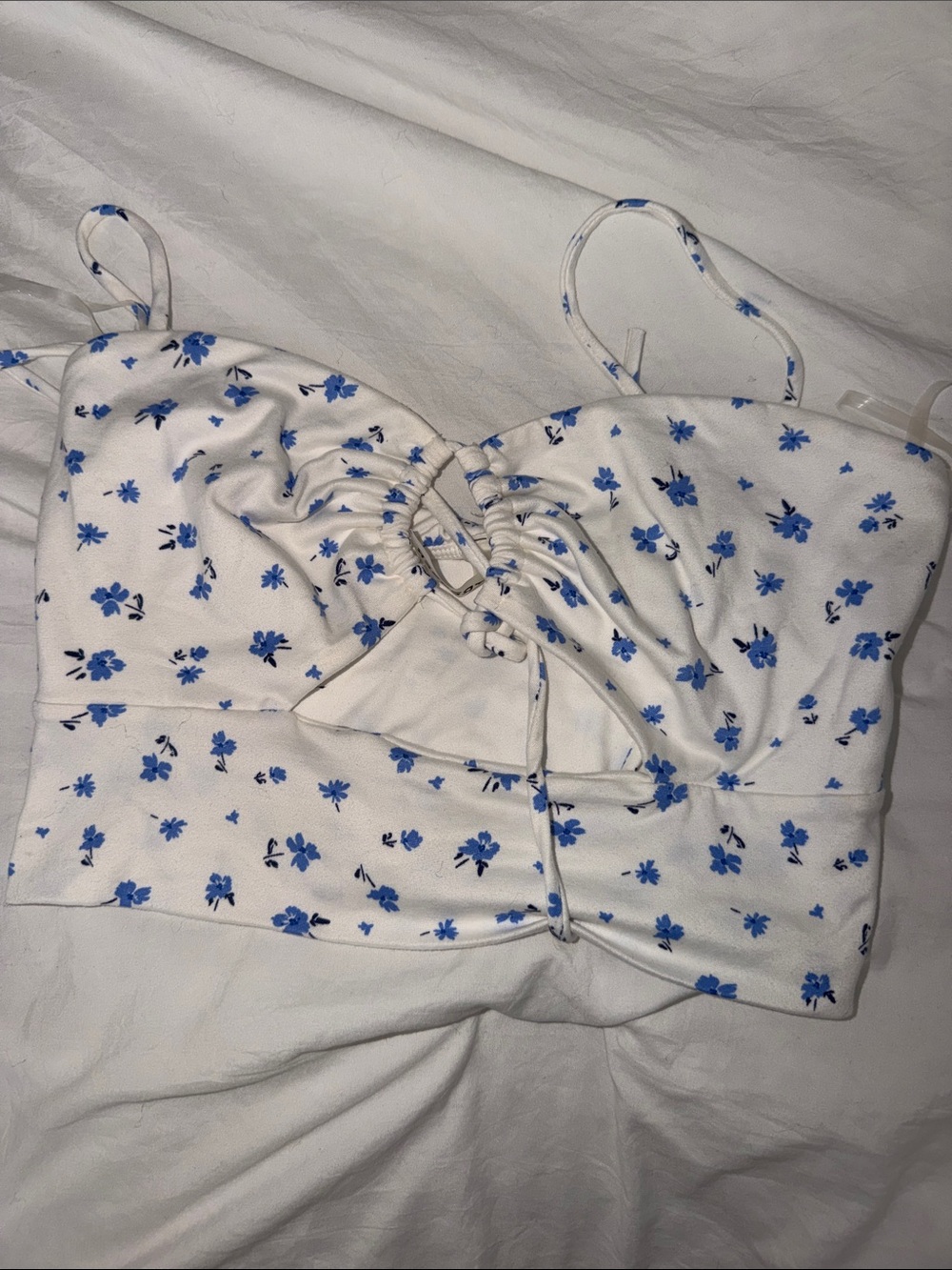 White Floral Lace-Up Crop Top - Women's